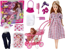 Lalka Lucy w ciąży z dzieckiem i wózkiem