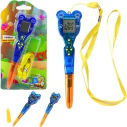 Elektroniczne pióro z mini konsolą 168 w 1 ze smyczą, pomarańczowo‑niebieskie