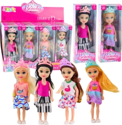 Mini lalka księżniczka z koroną kolorowa sukienka 14 cm