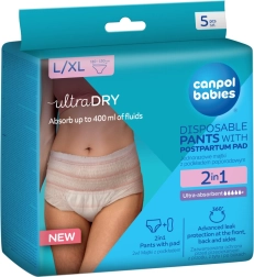 Canpol babies jednorazowe majtki poporodowe z wkładką 2w1 L/XL, 5 szt.