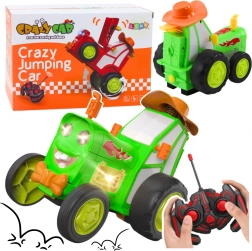 Zdalnie sterowany skaczący traktor zielony