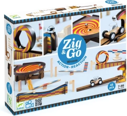 Drewniany tor kulkowy Djeco Zig & Go, 45 elementów