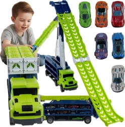 Ciężarówka ze zjeżdżalnią i 6 metalowymi autkami