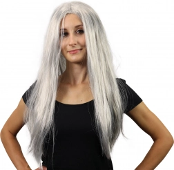 srebrna peruka czarownicy z długimi włosami