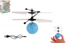 Latająca kula śmigłowcowa z diodami LED i sterowaniem dłonią, ładowanie USB, niebieska