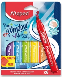 Maped markery do okien Window, 6 szt. z ściereczką z mikrofibry