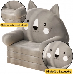 Rozkładany fotel dziecięcy Kot Szary 3‑poziomowy