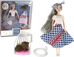 Lalka EMILY z szarymi włosami z kociątkiem i huśtawką