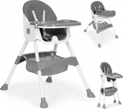 Krzesełko do karmienia z tacką i koszykiem, 5‑punktowe pasy, ECOTOYS – Szary