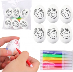 Styropianowe wielkanocne jajka do malowania z pisakami, motyw kurki, 6 szt.