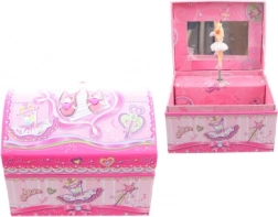 Różowa grająca szkatułka na biżuterię z baletką