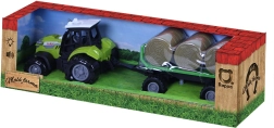 Traktor z dźwiękiem i światłem z przyczepą i belami słomy
