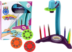 Projektor do rysowania z 3 wymiennymi dyskami i flamastami, fioletowy