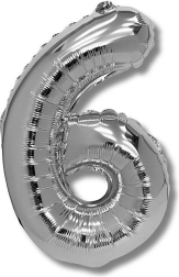 Balon foliowy cyfra 6 srebrny 40 cm
