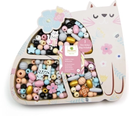 Drewniane pastelowe koraliki w kształcie kotka