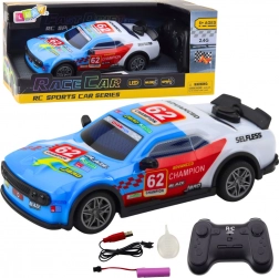 Samochód wyścigowy zdalnie sterowany z LED i parą wodną, niebieski 1:22