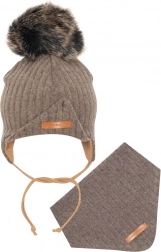 Niemowlęca zimowa czapka z uszkami i chustką na szyję NEW BABY Special One brązowa