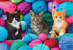 Puzzle 1000 elementów Koty w wełnianych kłębkach
