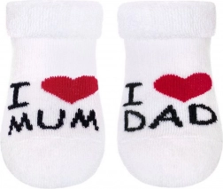 Niemowlęce frotte skarpetki białe I love Mum & Dad
