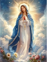 Diamentowe malowanie Matka Boska w chmurach 30 × 40 cm