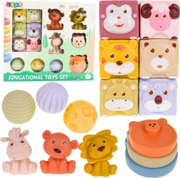 Zestaw miękkich sensorycznych klocków ze zwierzątkami z eko gumy, 18 szt.