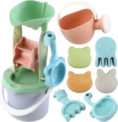 Woopie Green zestaw do piasku z wiatrakiem, 9 elementów, materiał biodegradowalny