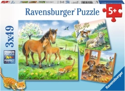 RAVENSBURGER puzzle – zwierzęce przytulanie, 3×49 elementów
