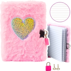Pluszowy pamiętnik z zamkiem, serce różowe A6, 80 kartek