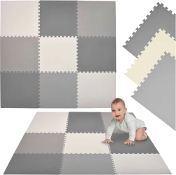 Piankowa mata puzzle Humbi XXL 180 × 180 cm szaro-kremowa