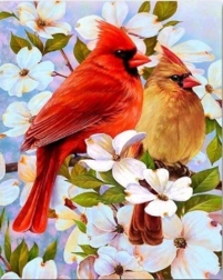 Diamentowe malowanie ptaki na gałęzi 30 × 40 cm