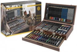 Duży drewniany kreatywny kuferek – zestaw 91 szt. do malowania i rysowania