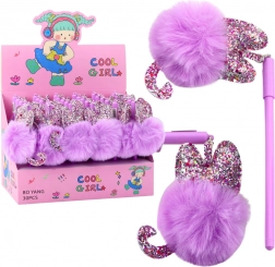 Długie żelowe pióro z fioletowym pomponem