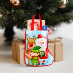 Niebieska świąteczna torba prezentowa w kształcie buta 33 cm