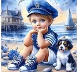 Malowanie diamentowe Mały marynarz 30 × 40 cm