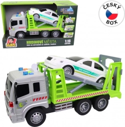 Laweta z autem na napędzie ciernym ze światłem i dźwiękiem