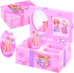 Różowa szkatułka na biżuterię z pozytywką dla małych dam