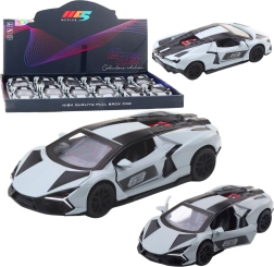 Metalowy samochodzik wyścigowy 1:32 z napędem pull-back i otwieranymi drzwiami – szary