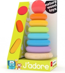 Tęczowe krążki na patyku – drewniana zabawka edukacyjna dla najmłodszych