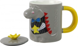 Ceramiczny kubek z pokrywką dinosaurus 400 ml, szary