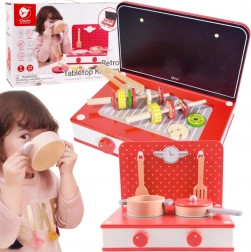 Drewniana kuchnia 2w1 z grillem i kuchenką dla dzieci 22 elementy