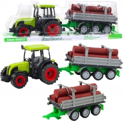 zielony traktor z przyczepą na kłody 47 cm