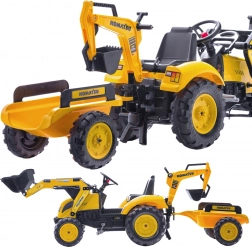 Traktor na pedały FALK KOMATSU z przednią łyżką, tylną koparką i przyczepą