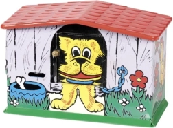 Blaszana skarbonka piesek w budzie