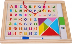 Drewniana dwustronna tablica z akcesoriami