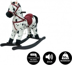 Pluszowy koń na biegunach na baterie z dźwiękiem i ruchem – Biało-czarny