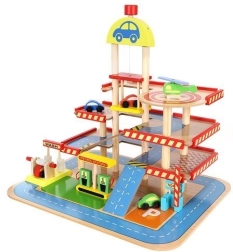 Drewniany parking z garażem dla dzieci