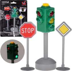 świetlna zabawka–semafor z dźwiękiem i 2 znakami drogowymi