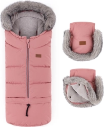 Petite&Mars zimowy zestaw: śpiworek Arctic 4w1 i rękawice do wózka Furry old rose