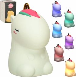 Silikonowa dotykowa lampka nocna dla dzieci jednorożec RGB, biała