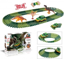 Zmienne tory z dinozaurami – 100 elementów z świecącym autkiem